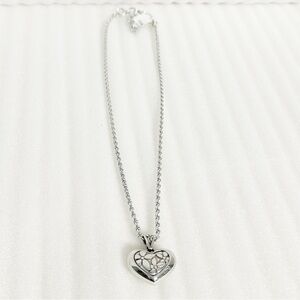 NWT Brighton Reversible Floral Heart Crystal Pendant Necklace Silver Plated 19”